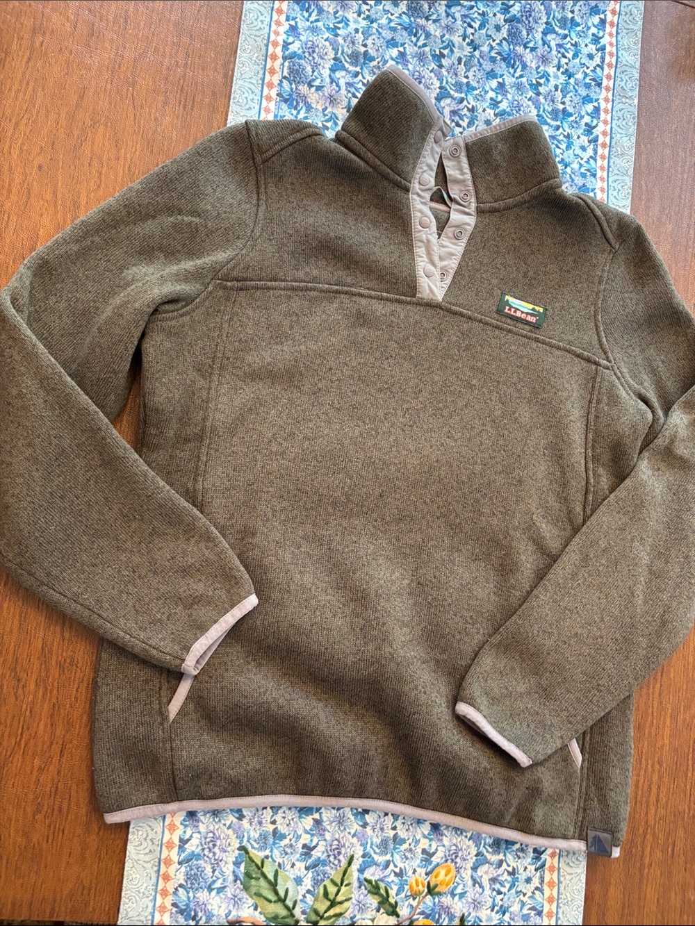 🥾L.L. Bean Sz Small Olive Snap Pullover Hoodie VGUC 🥾